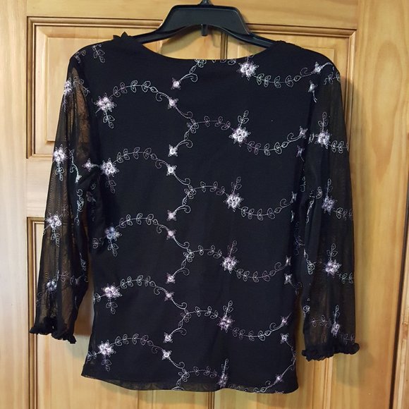 Blouse Black Floral Women's Size Medium - Picture 11 of 15